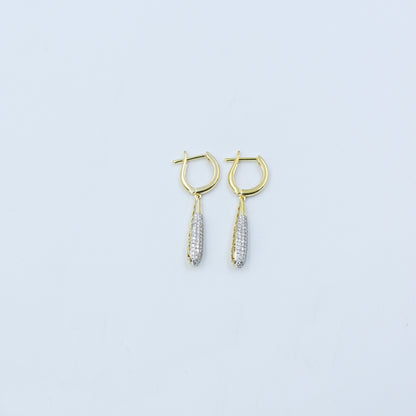 Yellow Gold Diamond Pave Tapered Drop Earrings