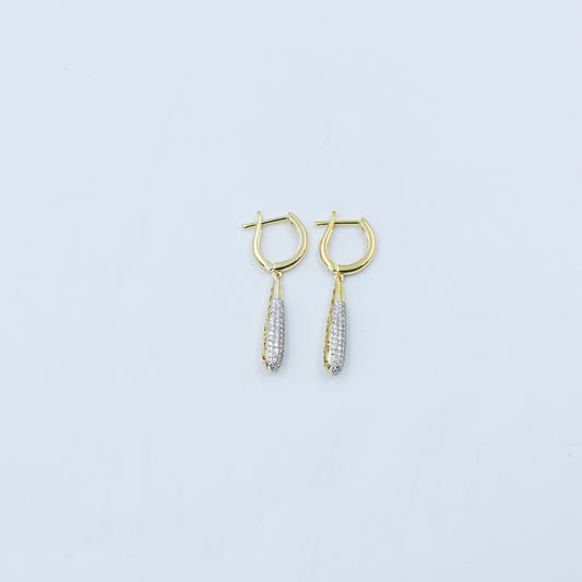 Yellow Gold Diamond Pave Tapered Drop Earrings