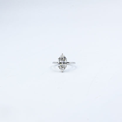 White Gold Marquise Solitaire Diamond Ring with Hidden Accents