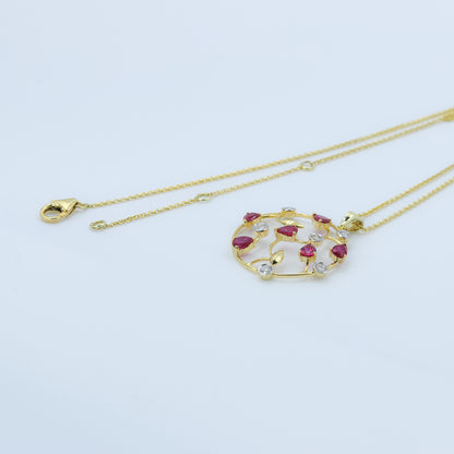Ruby and Diamond Floral Necklace in 14K Gold | Elegant Handmade Gemstone Necklace