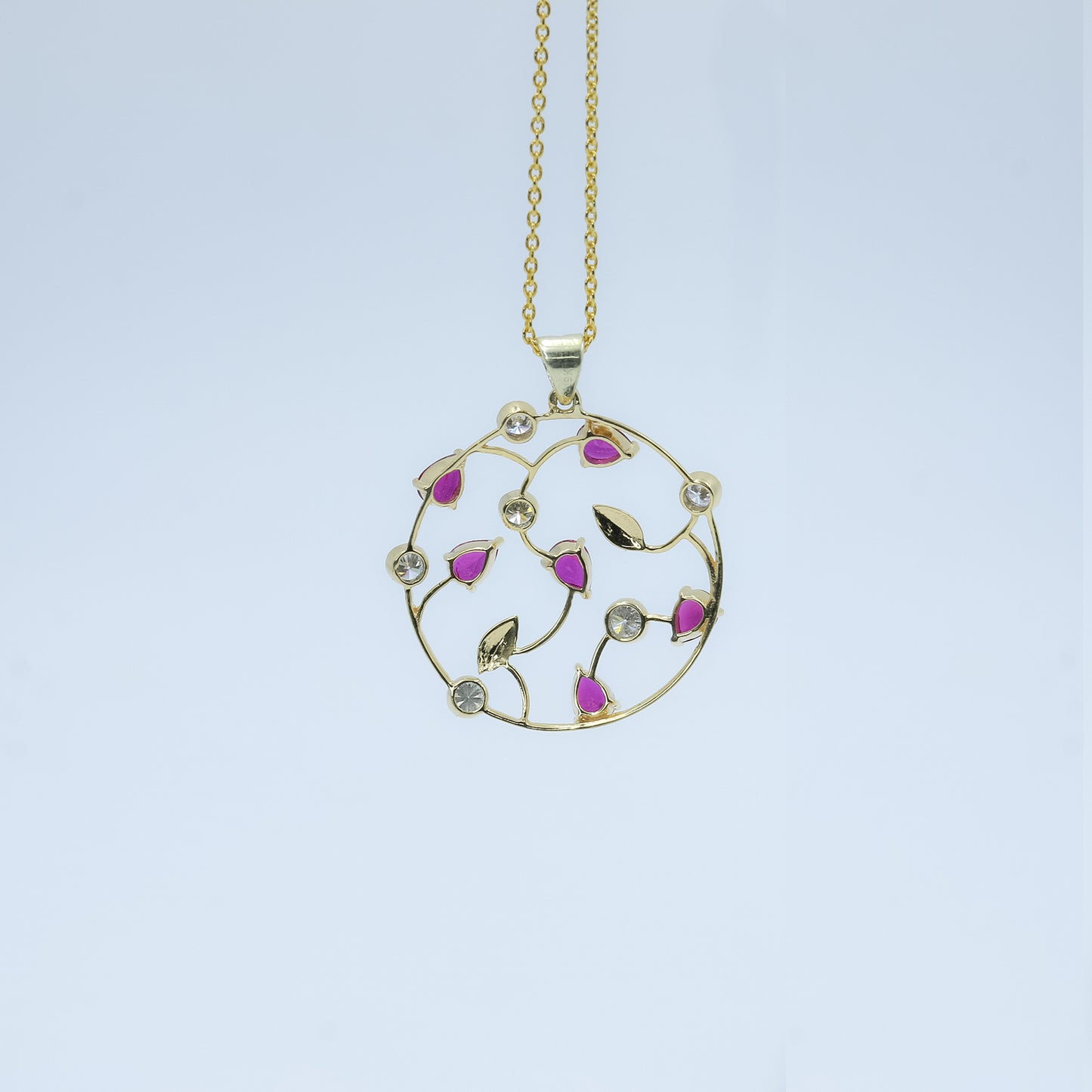 Ruby and Diamond Floral Necklace in 14K Gold | Elegant Handmade Gemstone Necklace