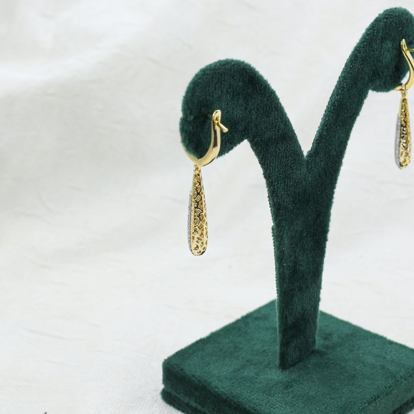 Yellow Gold Diamond Pave Tapered Drop Earrings