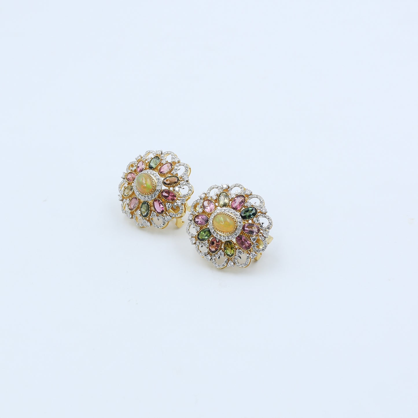 Tourmaline, Opal & Diamond Cluster Earrings