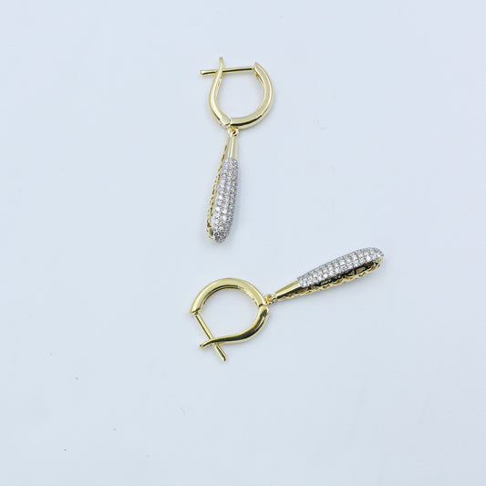 Yellow Gold Diamond Pave Tapered Drop Earrings