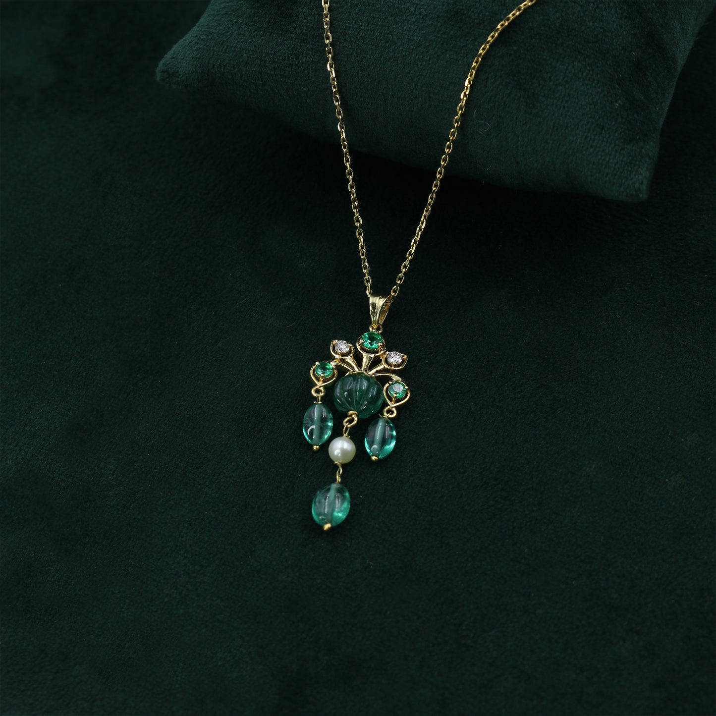 Yellow Gold Hydro Gemstone Cluster Pendant with Chain