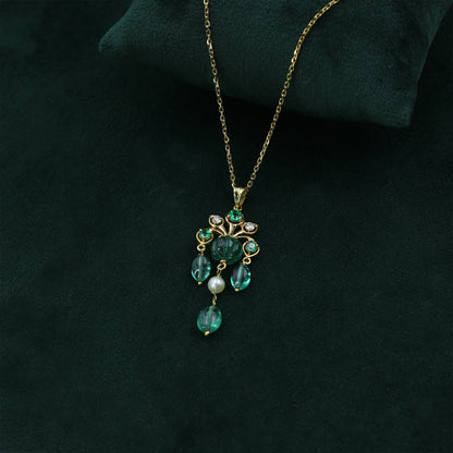 Yellow Gold Hydro Gemstone Cluster Pendant with Chain