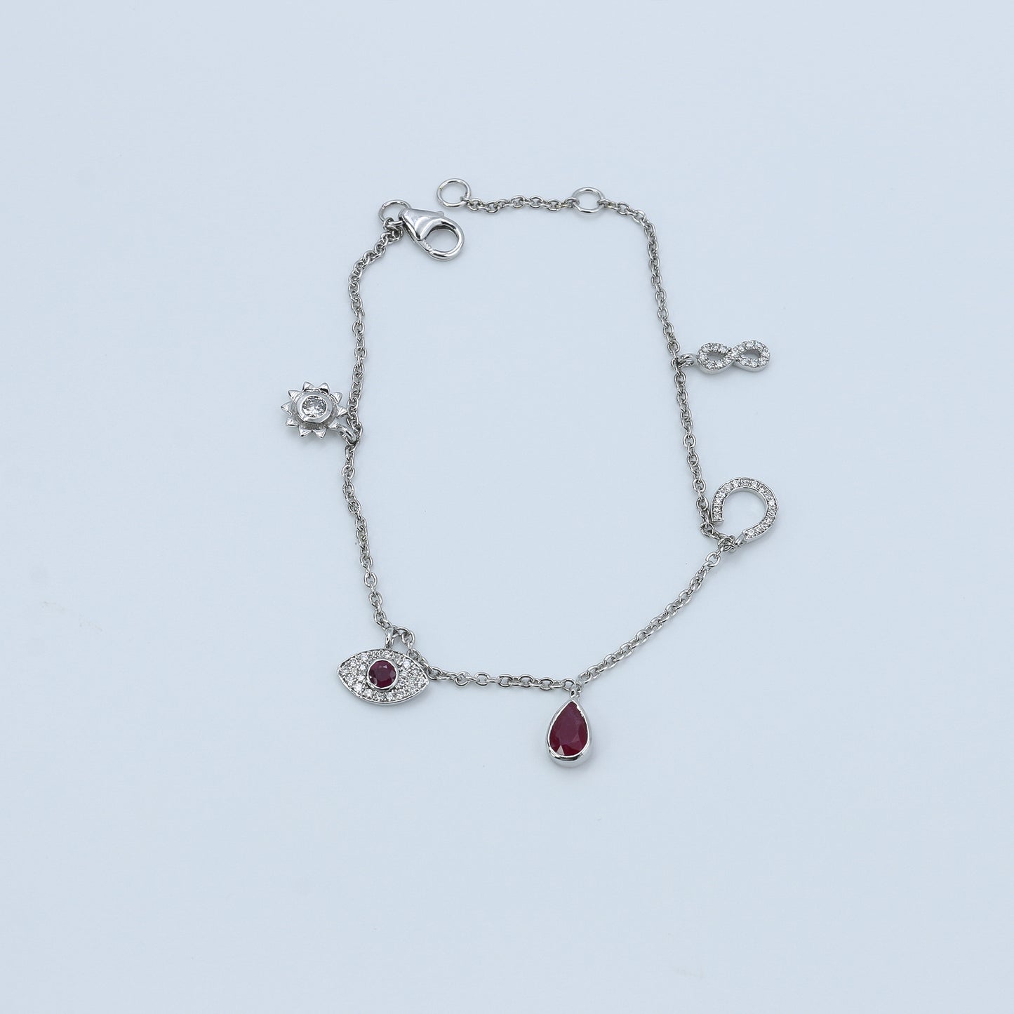 Delicate Ruby & Diamond Charm Gold Bracelet