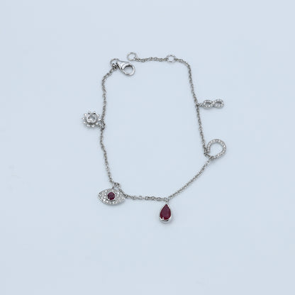 Delicate Ruby & Diamond Charm Gold Bracelet