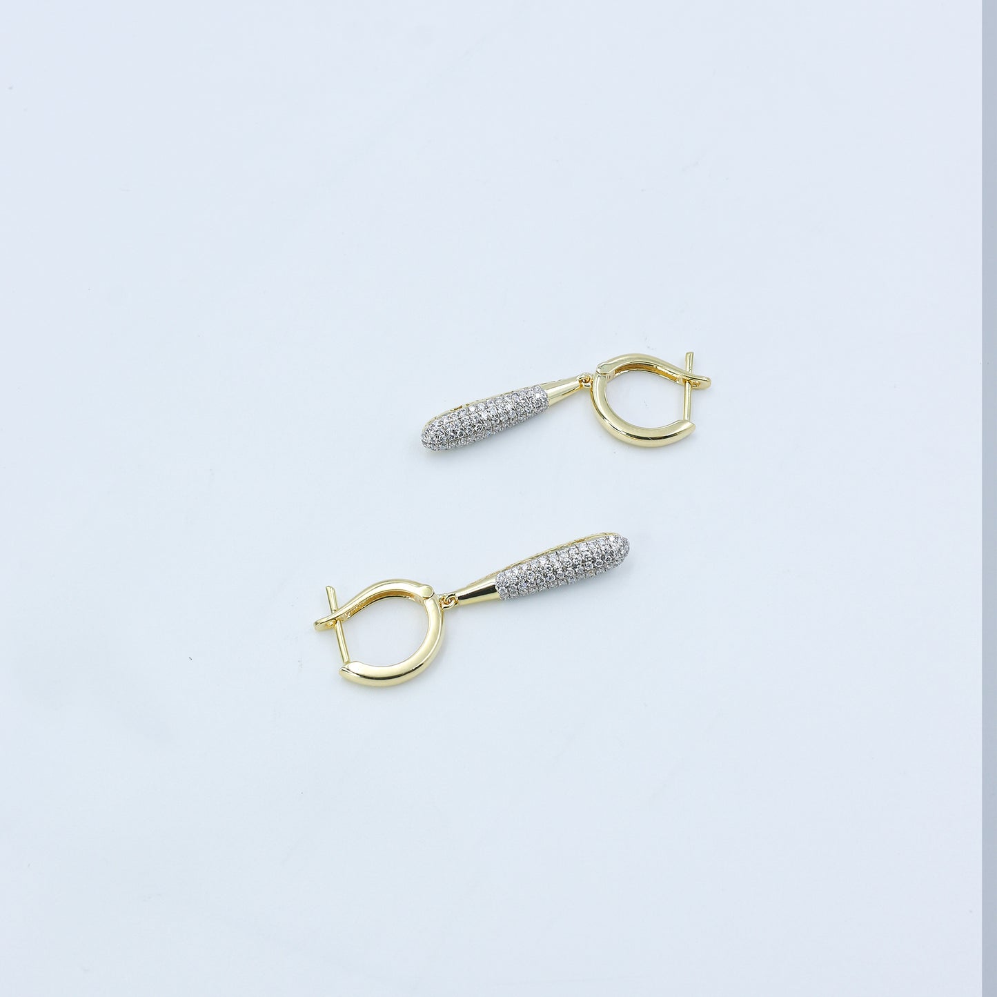 Yellow Gold Diamond Pave Tapered Drop Earrings