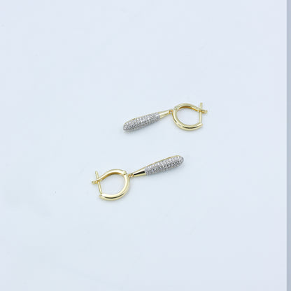 Yellow Gold Diamond Pave Tapered Drop Earrings