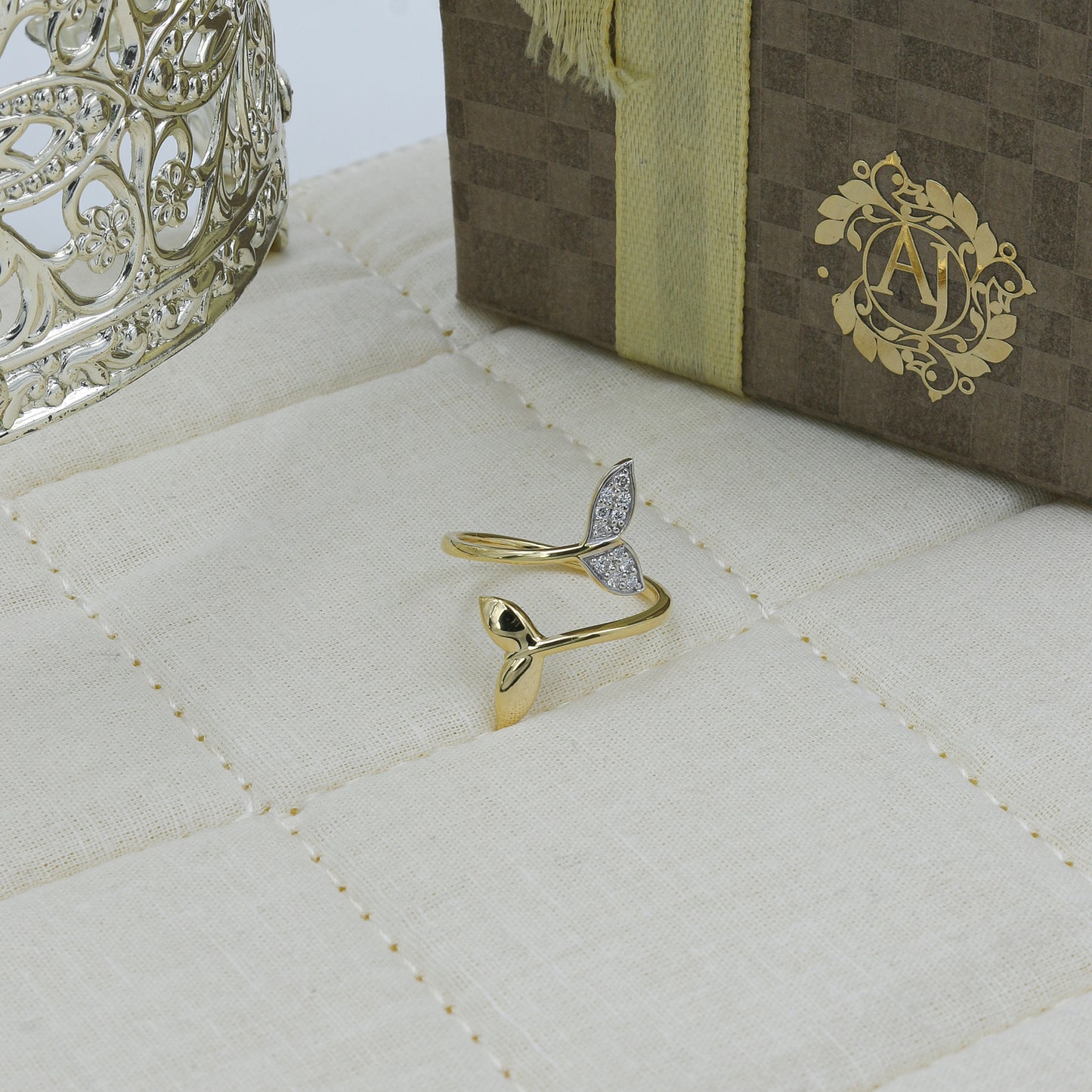 Yellow Gold Mermaid Tail Diamond Bypass Ring