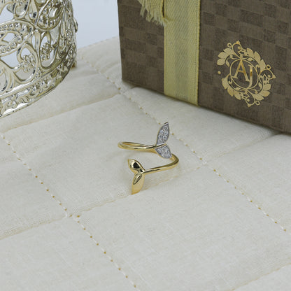 Yellow Gold Mermaid Tail Diamond Bypass Ring
