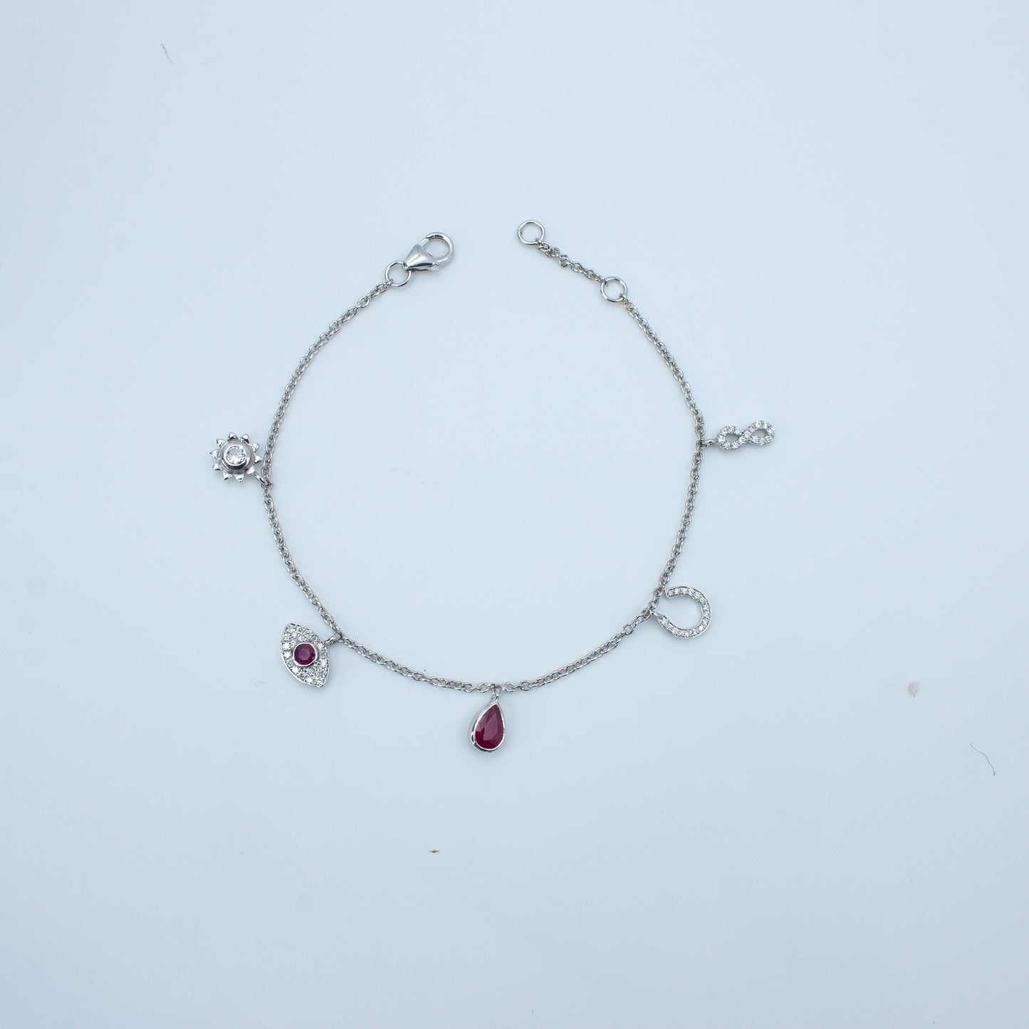 Delicate Ruby & Diamond Charm Gold Bracelet