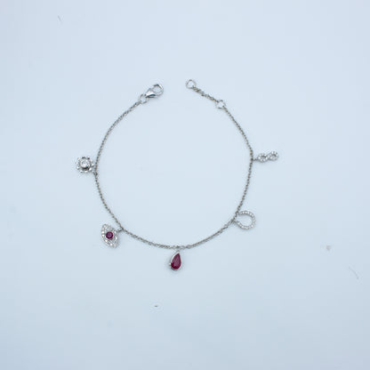 Delicate Ruby & Diamond Charm Gold Bracelet