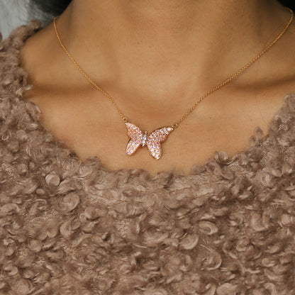 Pink Sapphire & Diamond Butterfly Pendant in Gold