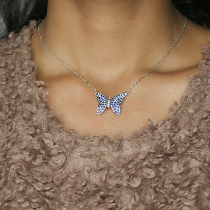 Gold Ruby and Diamond Butterfly Pendant Necklace