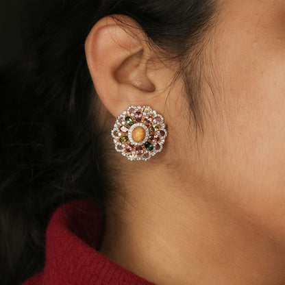Tourmaline, Opal & Diamond Cluster Earrings