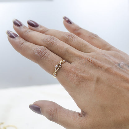 Yellow Gold Chevron Diamond Stackable Ring