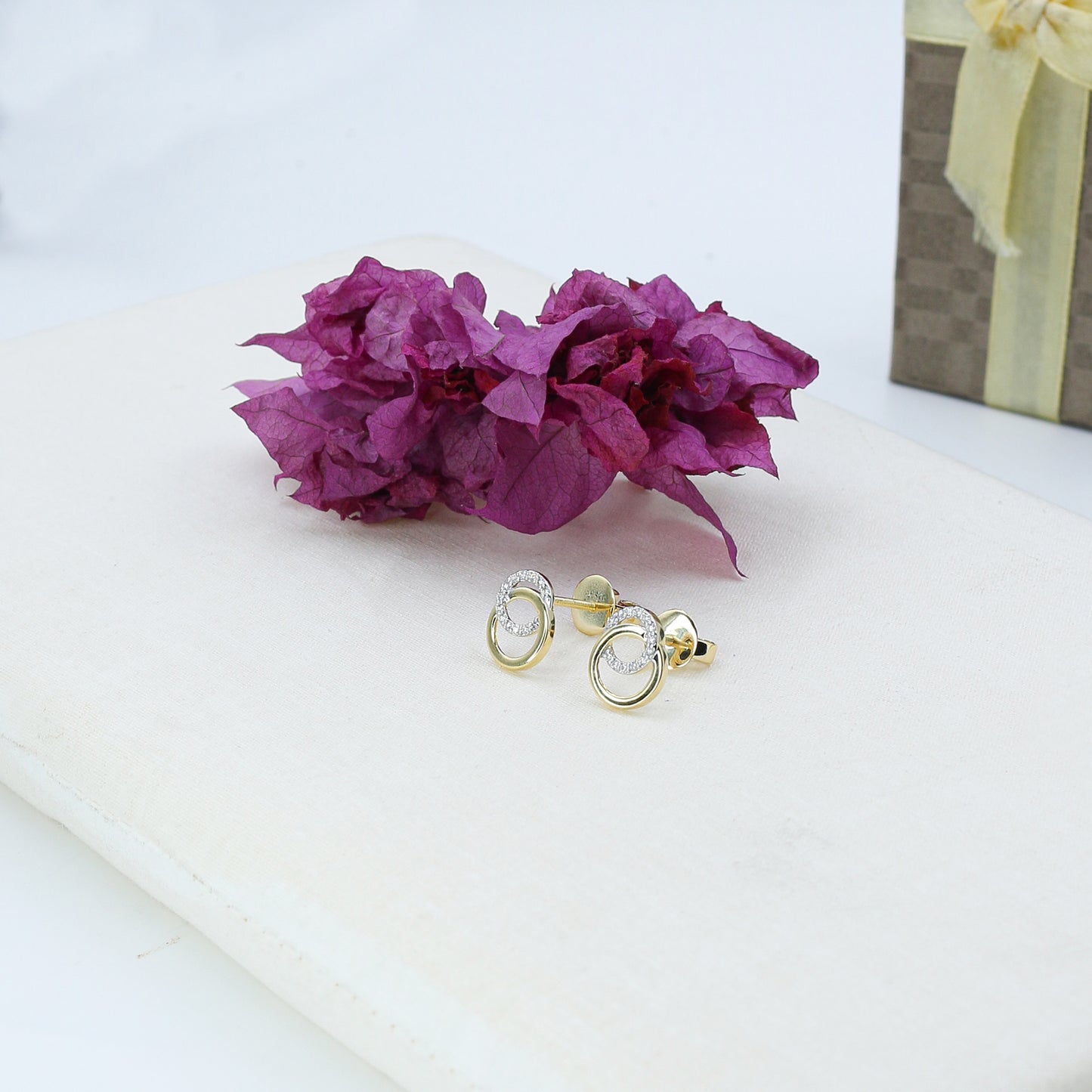 Yellow Gold Pave Diamond Halo Stud Earrings