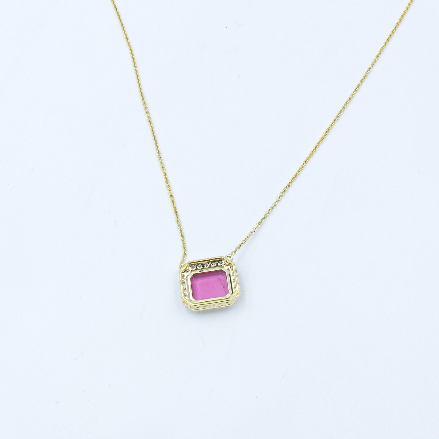 Yellow Gold Tourmaline and Diamond Halo Pendant with Chain