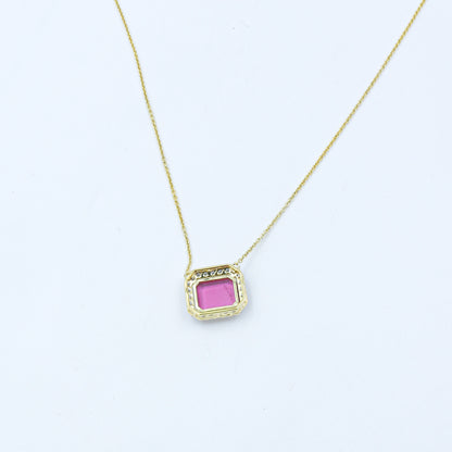 Yellow Gold Tourmaline and Diamond Halo Pendant with Chain