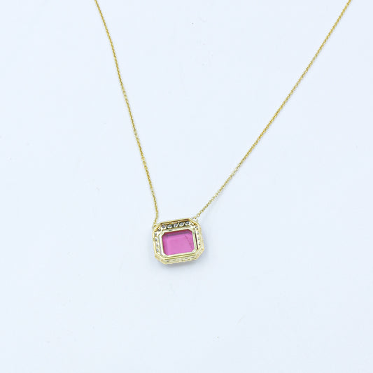 Yellow Gold Tourmaline and Diamond Halo Pendant with Chain