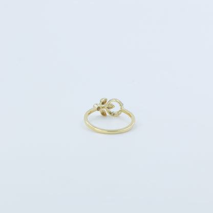 Yellow Gold Heart and Star Diamond Open Bypass Ring