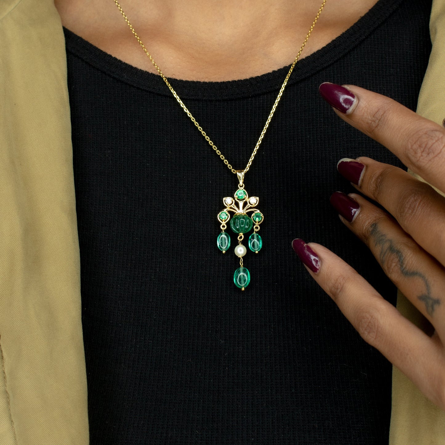 Yellow Gold Hydro Gemstone Cluster Pendant with Chain