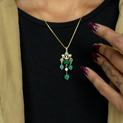 Yellow Gold Hydro Gemstone Cluster Pendant with Chain