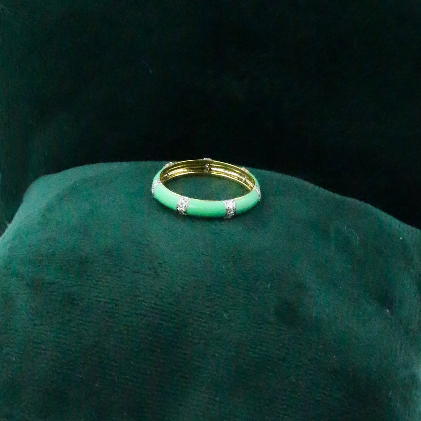 Yellow Gold & Green Enamel Lab-Grown Diamond Eternity Band