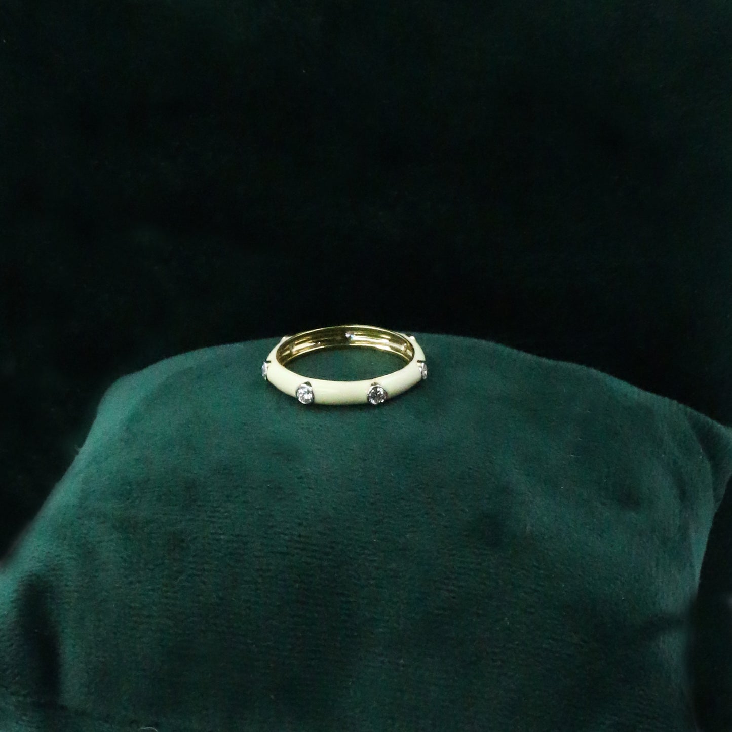 CVD Diamond Cream Enamel Gold Band Ring