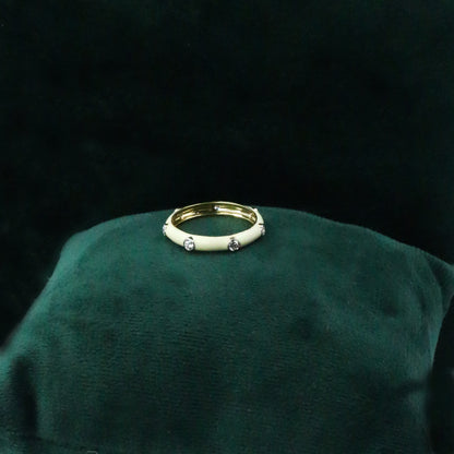 CVD Diamond Cream Enamel Gold Band Ring