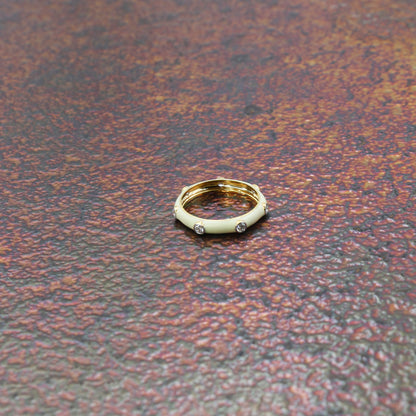 CVD Diamond Cream Enamel Gold Band Ring