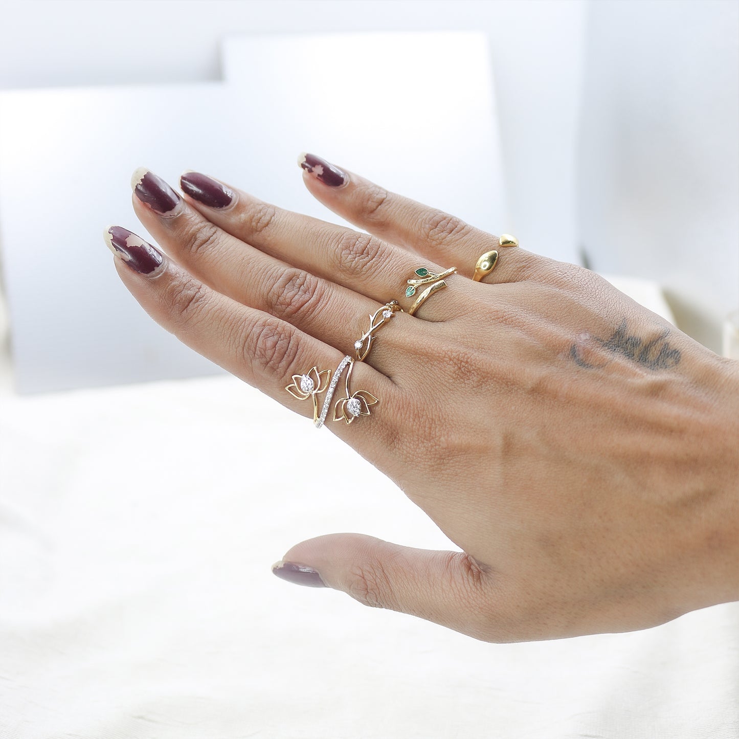 Yellow Gold Chevron Diamond Stackable Ring