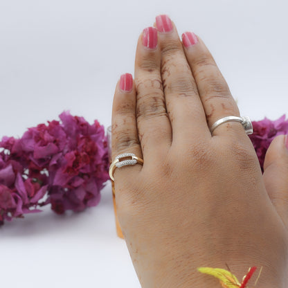 Two-Tone Pave Diamond Open Bypass Ring