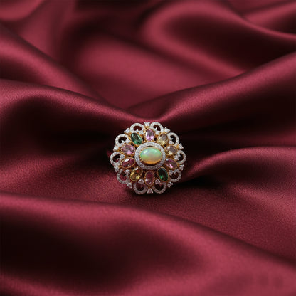 Tourmaline, Opal & Diamond Cluster Earrings