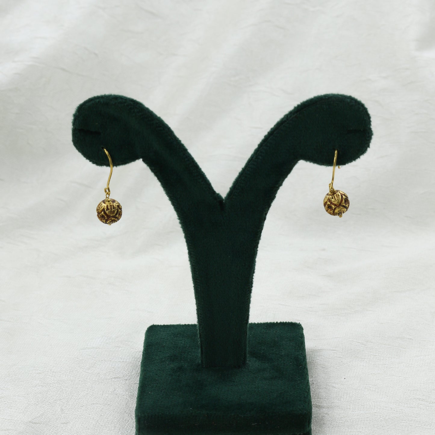 Antiqued Yellow Gold Spherical Drop Earrings