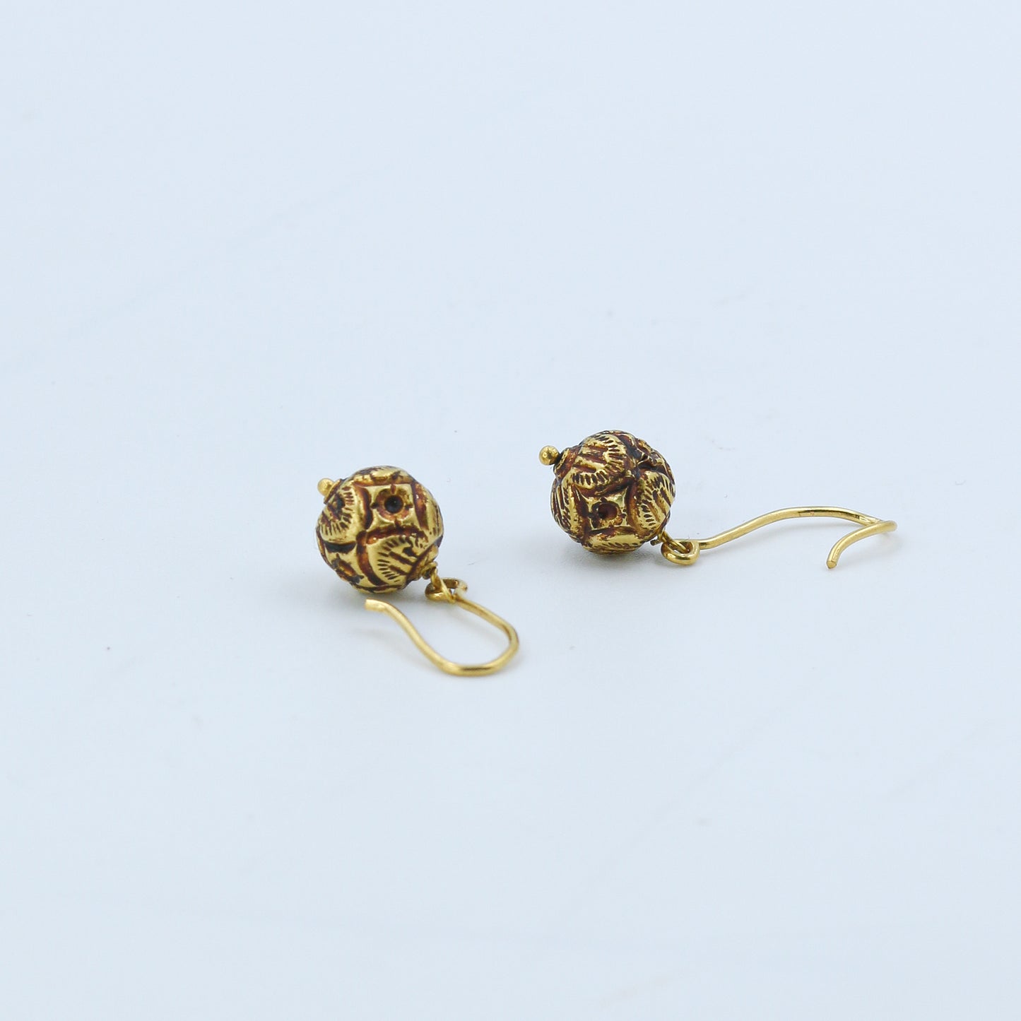Antiqued Yellow Gold Spherical Drop Earrings