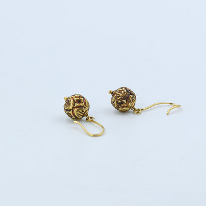 Antiqued Yellow Gold Spherical Drop Earrings