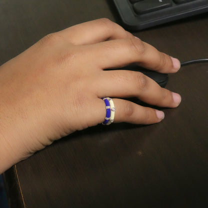 Royal Blue Enamel and Diamond Accent Band Ring