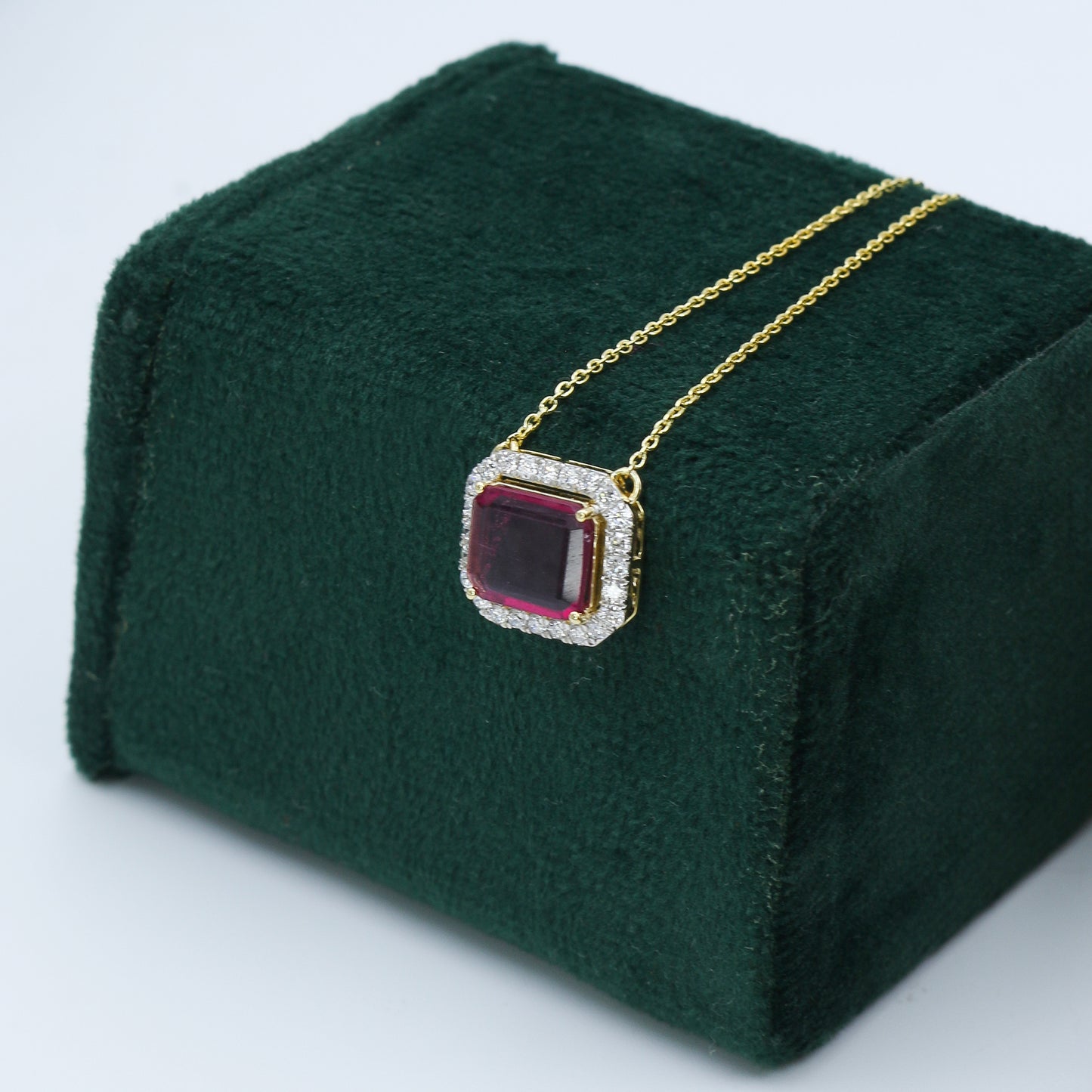 Yellow Gold Tourmaline and Diamond Halo Pendant with Chain