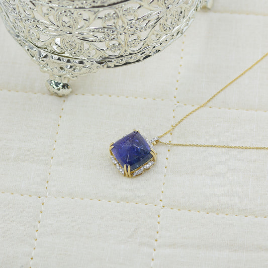 Yellow Gold Tanzanite and Diamond Statement Pendant - Anirudh Jewels