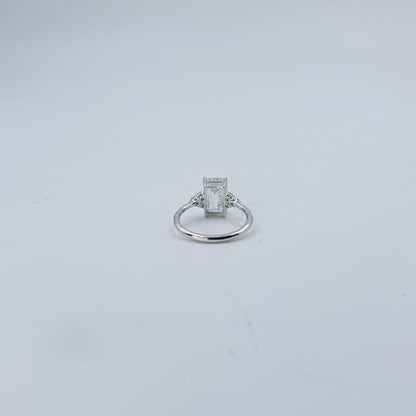 White Gold Emerald Cut Solitaire Diamond Ring with Side Accents