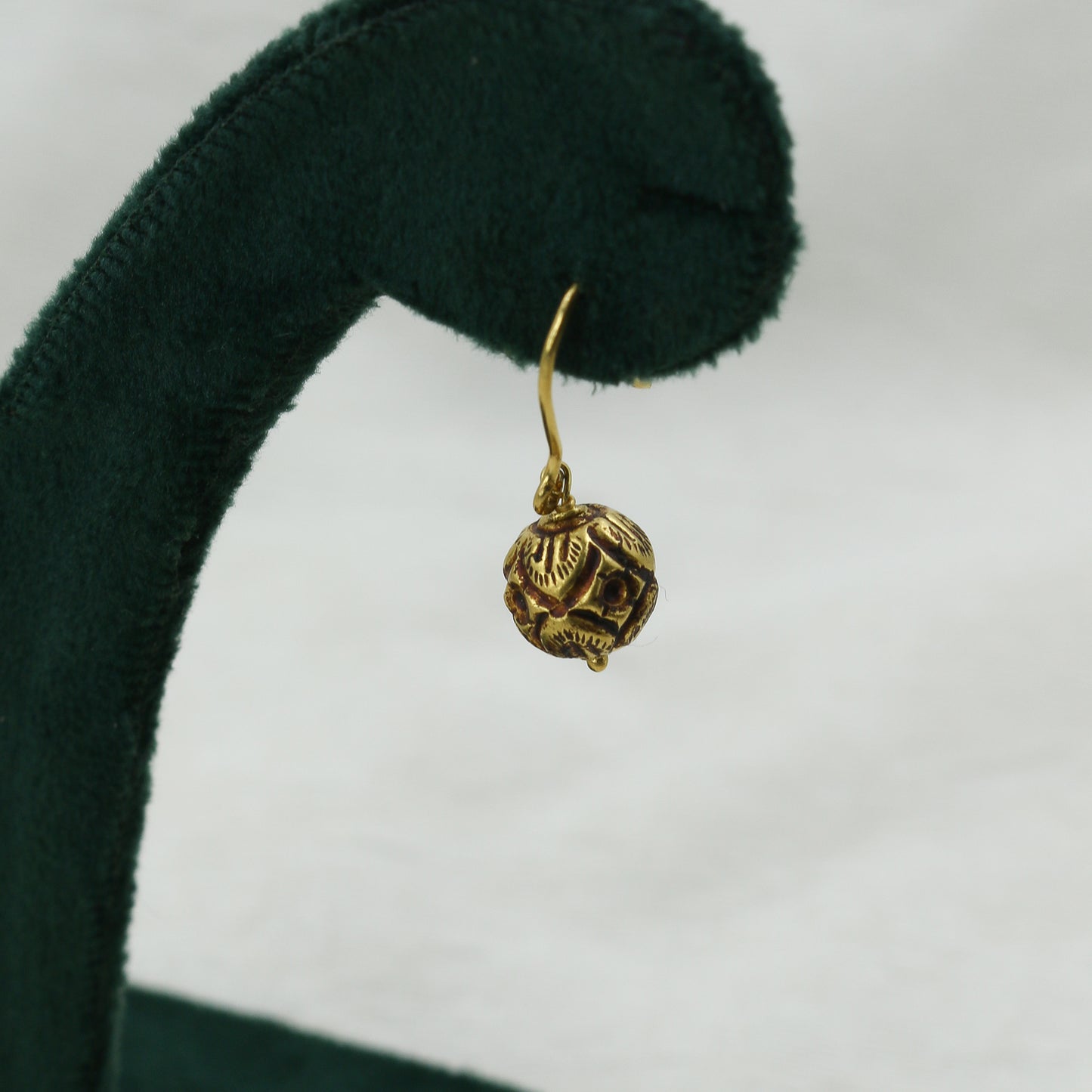 Antiqued Yellow Gold Spherical Drop Earrings