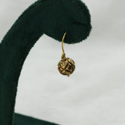 Antiqued Yellow Gold Spherical Drop Earrings
