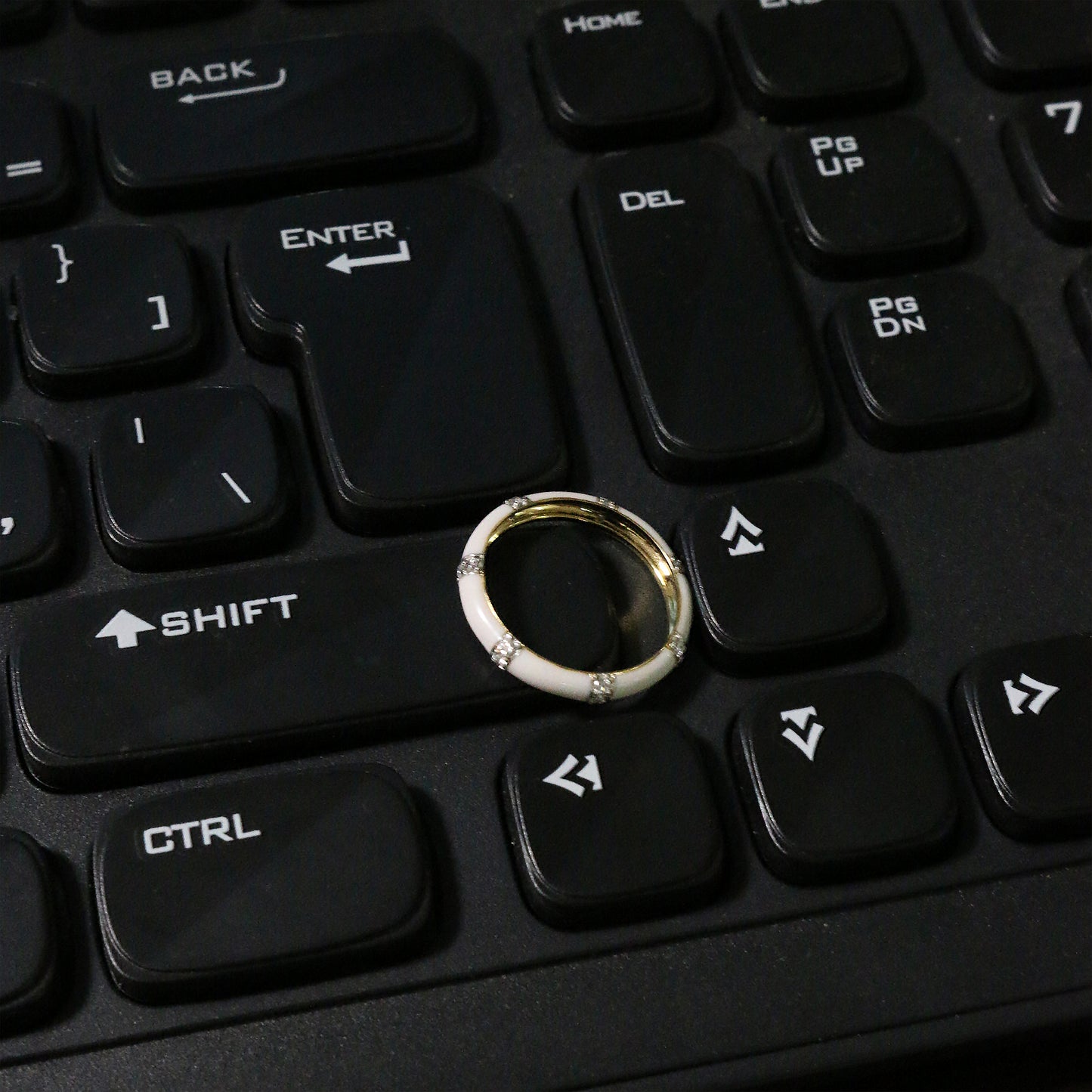 Yellow Gold & White Enamel Lab-Grown Diamond Eternity Band