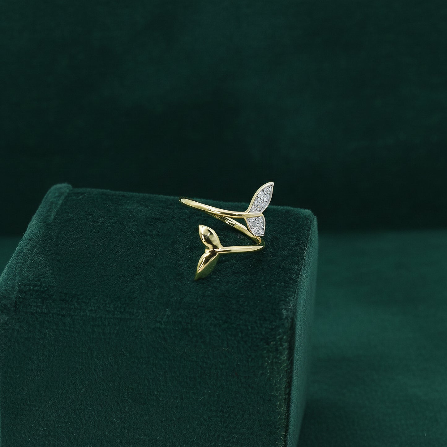 Yellow Gold Mermaid Tail Diamond Bypass Ring