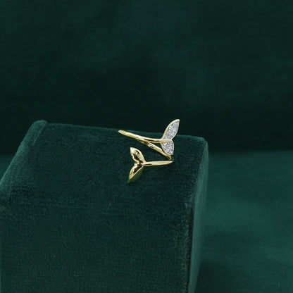 Yellow Gold Mermaid Tail Diamond Bypass Ring