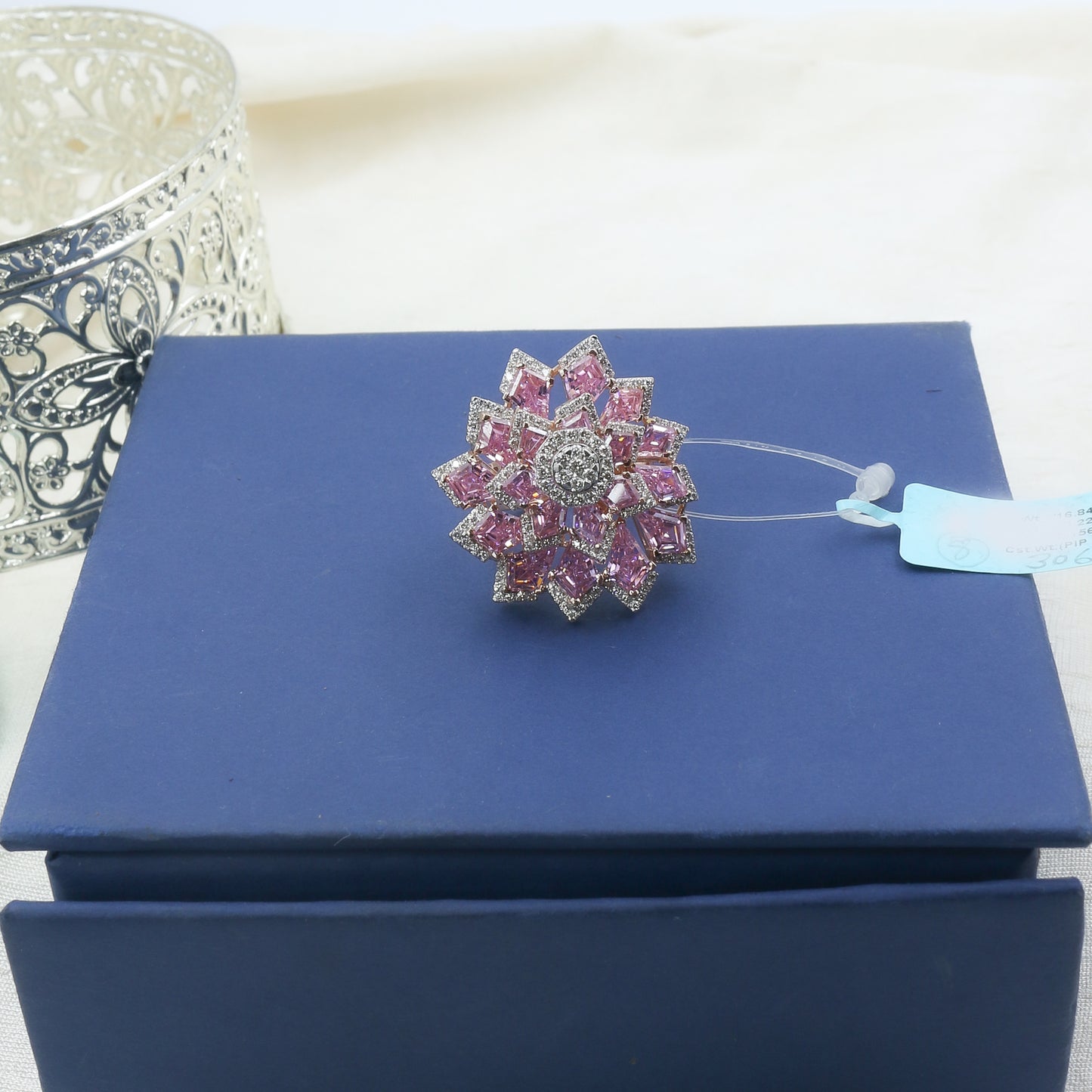 Pink Colorstone & Diamond Floral Statement Ring