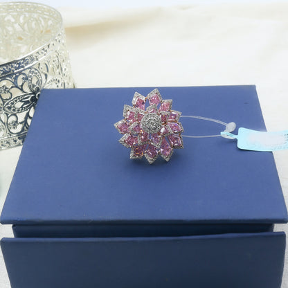 Pink Colorstone & Diamond Floral Statement Ring